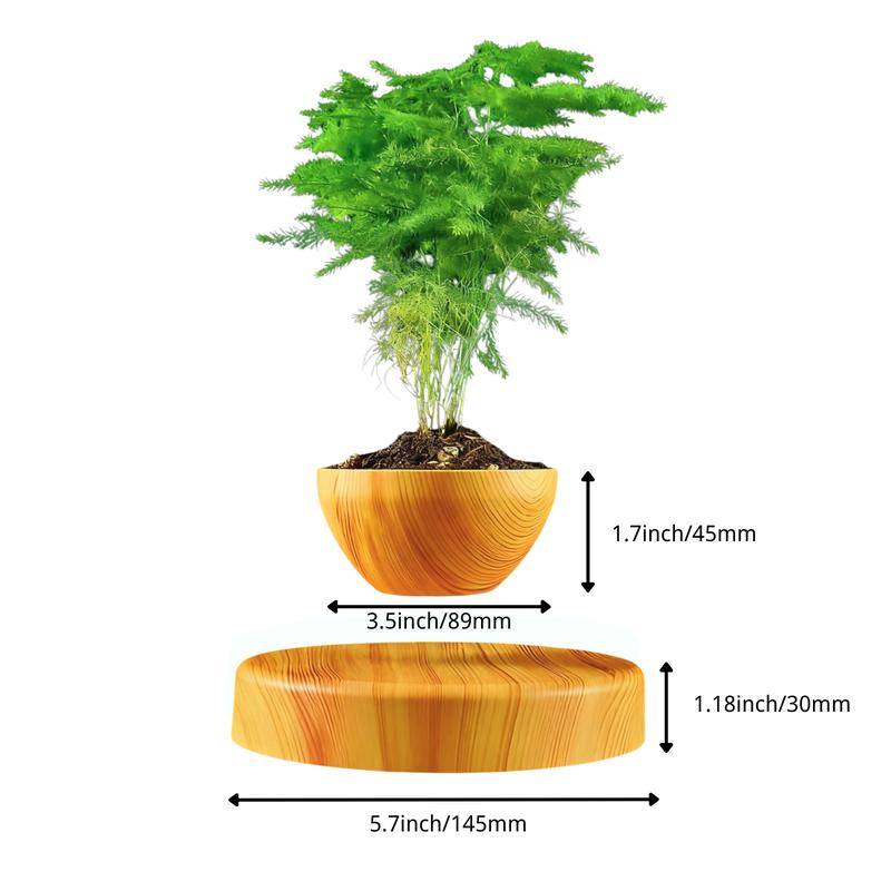 MAGECMOON Magnetic Levitation Plant Pot - Black Wood Grain White Marble Pot with Unique Levitation Effect for Air Plants & Bonsai - Home & Garden Decor - Perfect Valentine's Day Gift for Plant Lovers