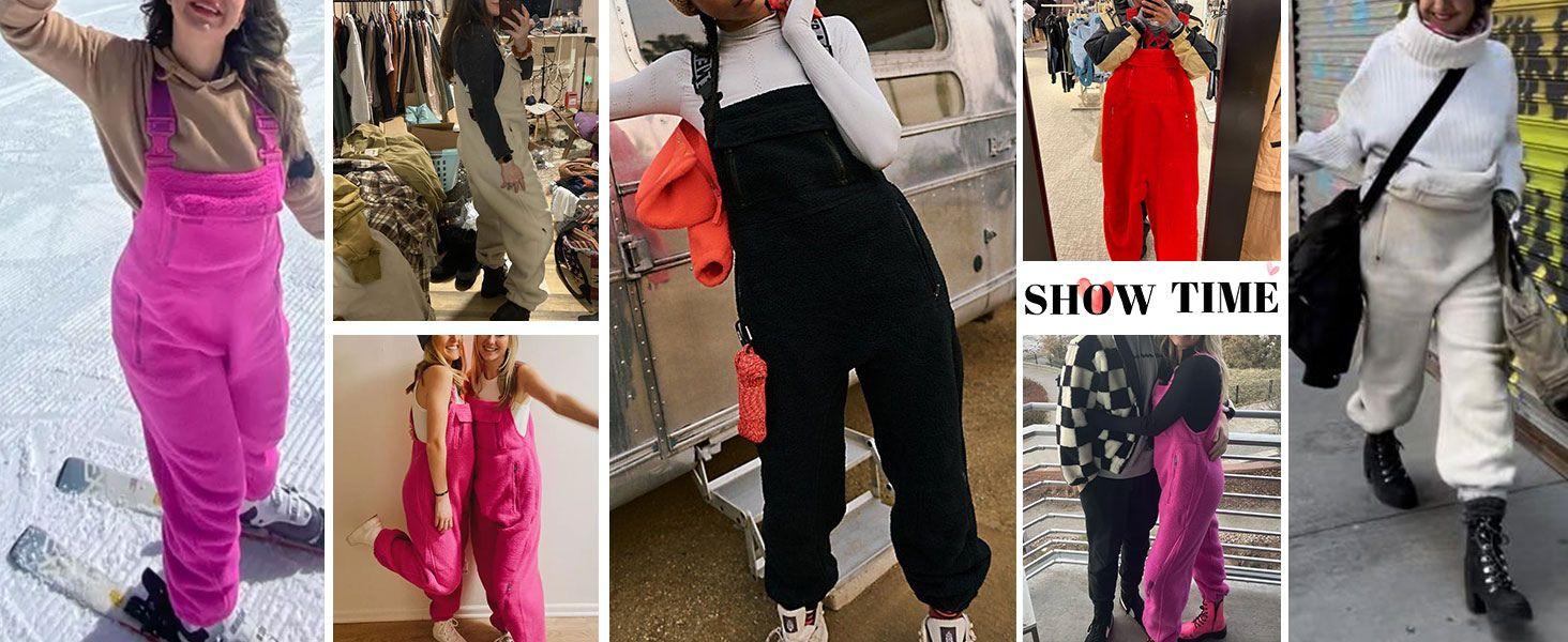 YeeZaa Fleece Sherpa Overall Fuzzy Loose Fit Bib Pants with Adjustable Straps Zippered Pockets - 2026 Fall/Winter Warm Women's Casual Thermal Baggy Buckle Jumpsuit SpringStatements