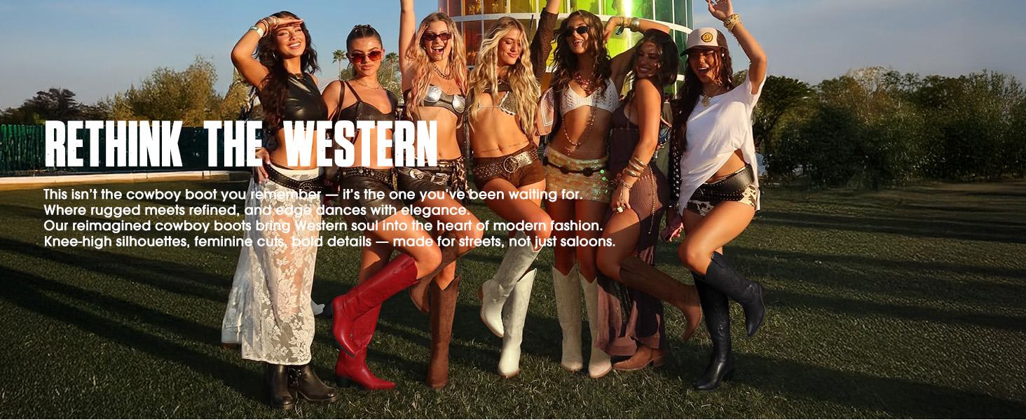 Western Cowboy Boots for Women - Knee High Wide Calf Cowgirl Boots, Slip On Pointed Toe Chunky Heel Fashion Retro Classic Pull On Tall Boot for ladies Party concert Western Cowboy Boots for Women - Knee High Wide Calf Cowgirl Boots, Slip On Pointed Toe Chunky Heel Fashion Retro Classic Pull On Tall Boot for ladies Party concert