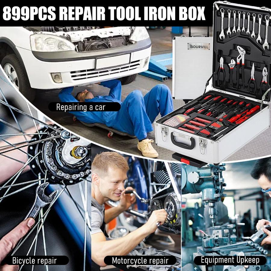 Bourvill 899PCS Large Capacity Metal Hand Toolbox, The Ultimate Home Repair Master Set - Comprehensive Toolbox, With 4 Drawers, General Household Toolkit, Simple And Durable, Auto Repair Repair Tools, No Assembly Required
