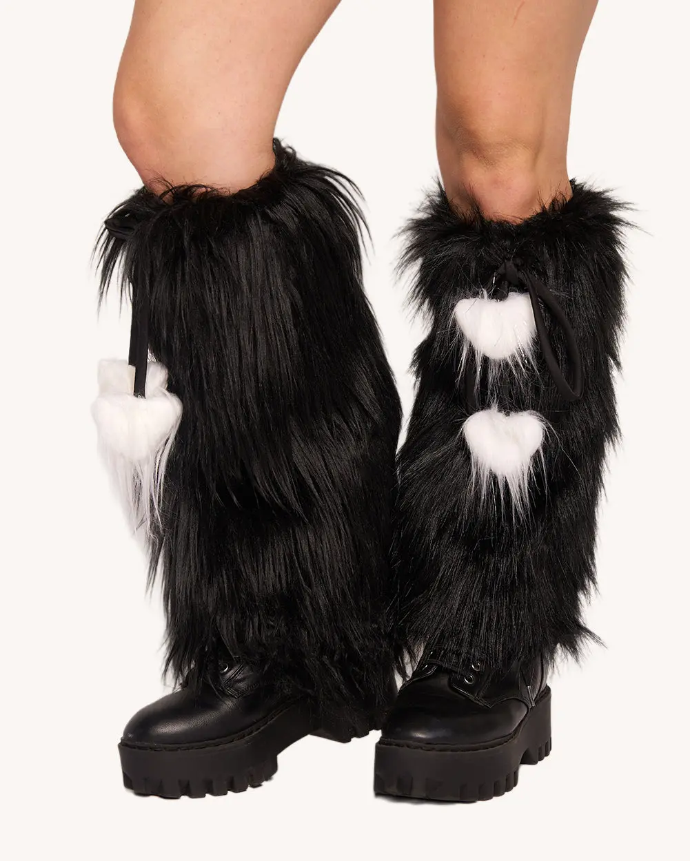 iHeartRaves Women's Statement Leg Warmers, Full Length Fluffy Look with Bold Hearts, Stretchy Soft Elastic for a Secure Fit, Tassel Finish, Ultra-Fluffy Softness, Heart Tassels Add Playful Movement, Wide Width, Cozy From Set