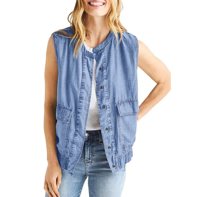 Dokotoo Women's Denim Vest Sleeveless Button Down Jean Vest Waistcoat Jacket with Pockets