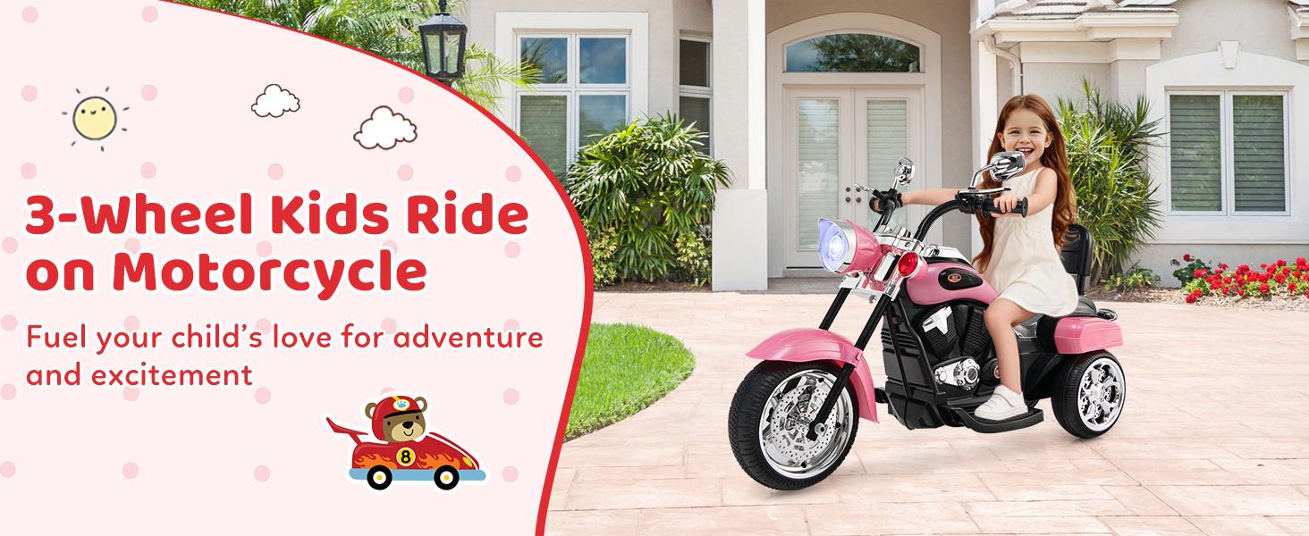 Costway Kids Motorcycle, 6V Battery Powered Ride on Chopper Motorcycle w/Horn, Headlight, 3-Wheel Stable Ride on Toys, Electric Toddler Motorcycle for Kids, Gift for Boys Girls,Christmas Festival Gift Black Friday Cyber Monday