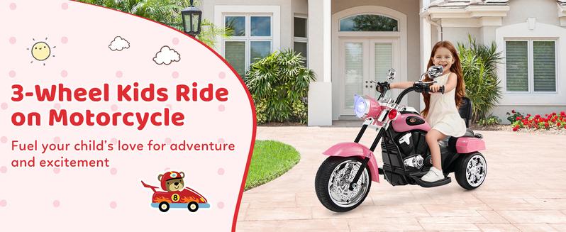 Costway Kids Motorcycle, 6V Battery Powered Ride on Chopper Motorcycle w/Horn, Headlight, 3-Wheel Stable Ride on Toys, Electric Toddler Motorcycle for Kids, Gift for Boys Girls,Christmas Festival Gift Black Friday Cyber Monday