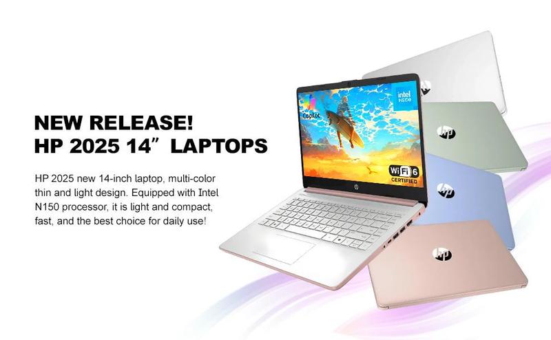 HP 2025 New Student Business Laptop Intel N150 CPU 14 Inch LED 16GB RAM 384GB Storage Pale Rose Gold Wi-Fi 6 Copilot AI Windows 11 Pro