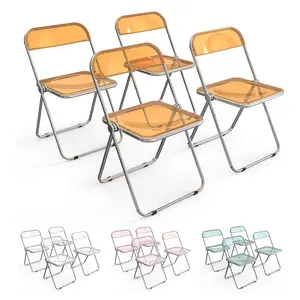 Karlhome Acrylic Folding Chairs 2/4 Pack, Clear Chair Foldable and Stackable, Plastic Panel & Metal Chrome Frame, Weight Capacity 350 lbs