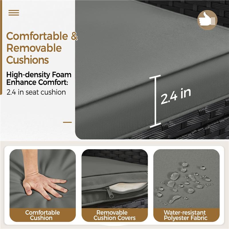 Costoffs 3-Piece Rattan Furniture Set, Outdoor Wicker Patio Conversation Furniture Set, 2-Piece Woven Rattan Chairs with Cushions & 1 Side Table for Bistro/Porch/Garden/Deck/Courtyard