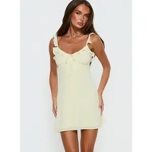 Dewdrops Chiffon Frill Mini Dress Yellow