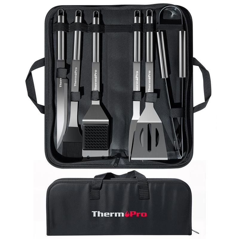 ThermoPro 6-Piece BBQ Tool Set | Heavy-Duty Grilling Kit for Home & Outdoor Cooking Stainless Steel Grilling Utensil Set Cast Iron Burger Press