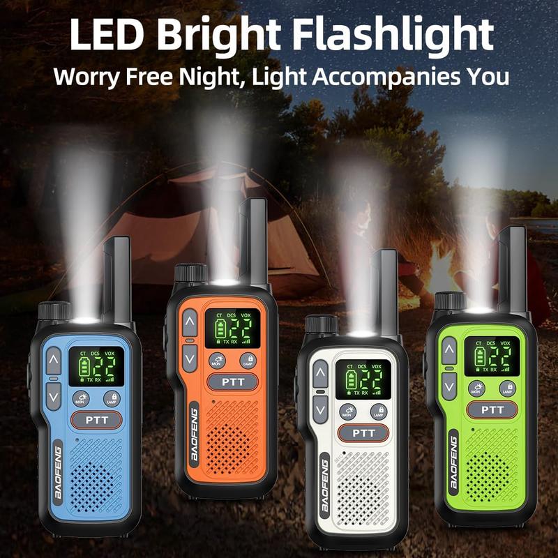 4PCS BAOFENG USB Rechargeable Long Range Mini Walkie Talkie NOAA UHF Type-C Charging Rechargeable Lightweight 22 FRS Upgrade 888s with Earphone Handheld Two Way Radio for Kids Adults Family Outdoor Sports Hunting Hiking Camping