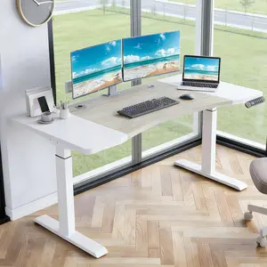 Muro Home 63"×30" Dual Motor Curve Design Height Adjustable Electric Standing Desk Height Stand Up Computer Desk,Sit and Stand Home Office Desk with Splice Board (white&oak desktop+dual motor white frame)
