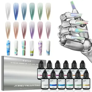 FAVAI Airbrush Gel Nail Polish Aurora Collection(#A) 12 Colors Air Gel Set, 12 Luxurious Metallic Shades for Iridescent, Northern Lights-Inspired Nail Art 12 * 10ml