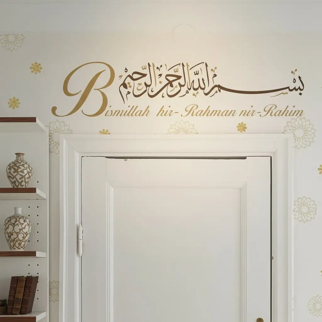 Bismillah Islamic Arabic Calligraphy Art Wall Sticker PVC Vinyl Bedroom Living Room Interior Home Door Decor Wall Art Stickers Peel and Stick Wall Decal