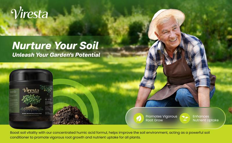 Viresta Soil Revitalizer (13.8oz / 390g), Concentrated Humic Acid Formula for Lawn & Garden Plant Food Enhancer Yields 266 Gallons Fertilizer Lawn & Garden Soil Conditioner - Plant Food Enhancer, Concentrated Humic Acid