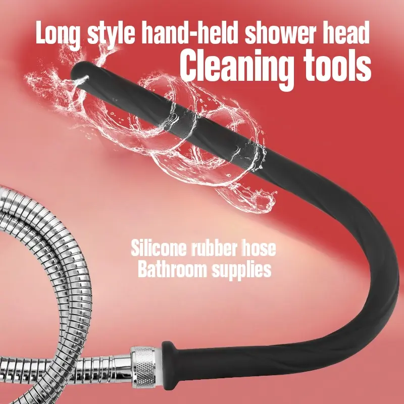 1Pcs, Long Handheld Shower Head with Hose, Showerhead, Silicone Hose Sprayer, Bathroom Accessories, 4-Hole Shower Head, Cleaning Tool, Suitable for Toilet, Bathroom, Kitchen