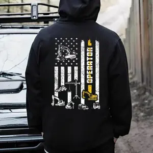 Patriotic Heavy Equipment Operator Shirt, Construction Worker American Flag Tee, Excavator Operator Sweatshirt Hoodie Hoodie - Sweatshirt