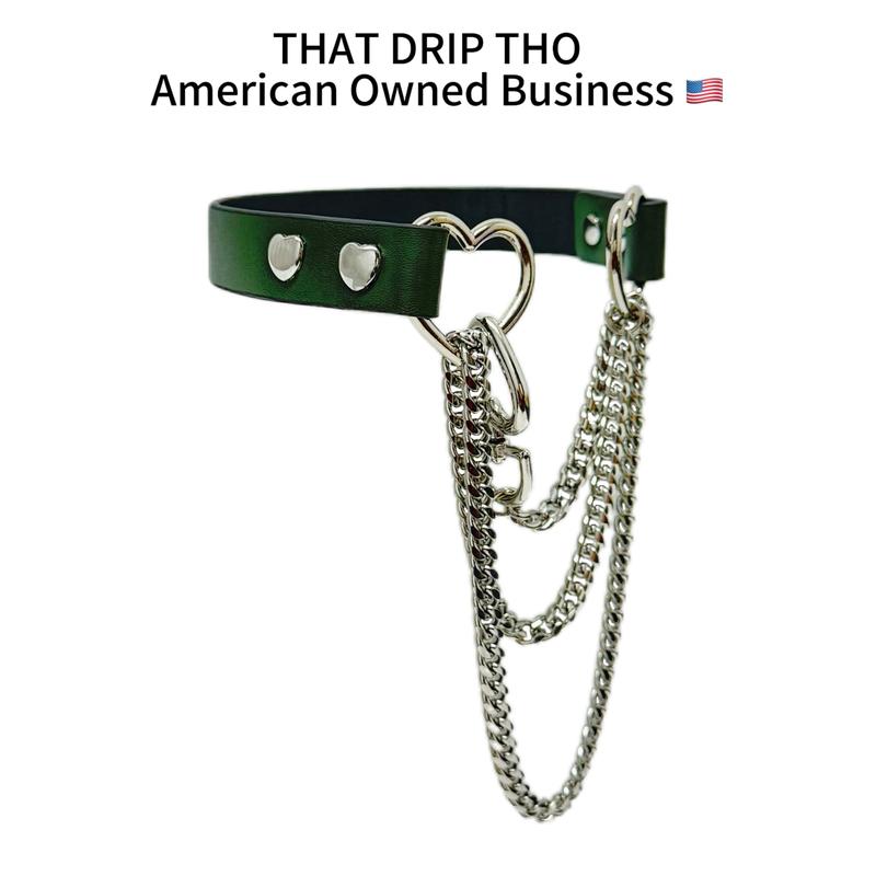 ThatDripTho Lucky Red Leather with Thick Chains, Movable Pulling Chain Daily Wear Leather Necklace Choker Punk, gothic-inspired accessories slipchaincollarwomen necklaces choking necklace male accessories gothic jewelry necklaces for women collar