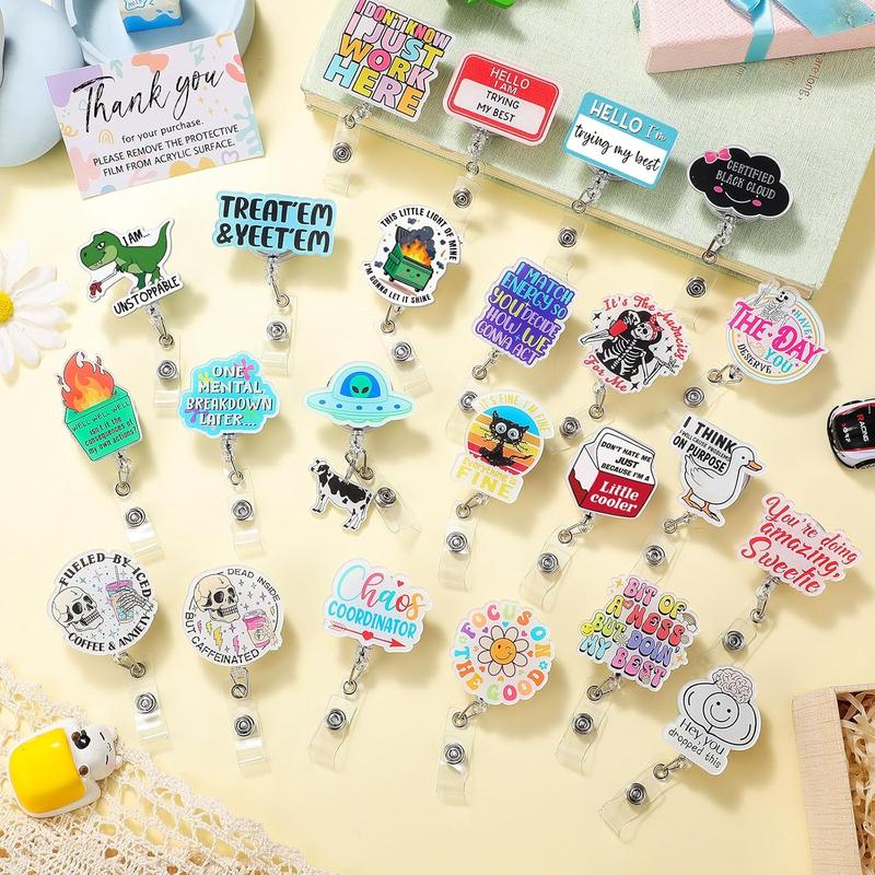 36/24/12/10 Pcs Funny Badge Reels for Nurses Cute Acrylic ID Badge Holder with Retractable Name ID Clip Bulk Badge Reel Accessories for Doctors Teachers Nursing Students Coworkers Medical Assistants New Grad Nurse Onboarding Gifts, Clinical Essentials
