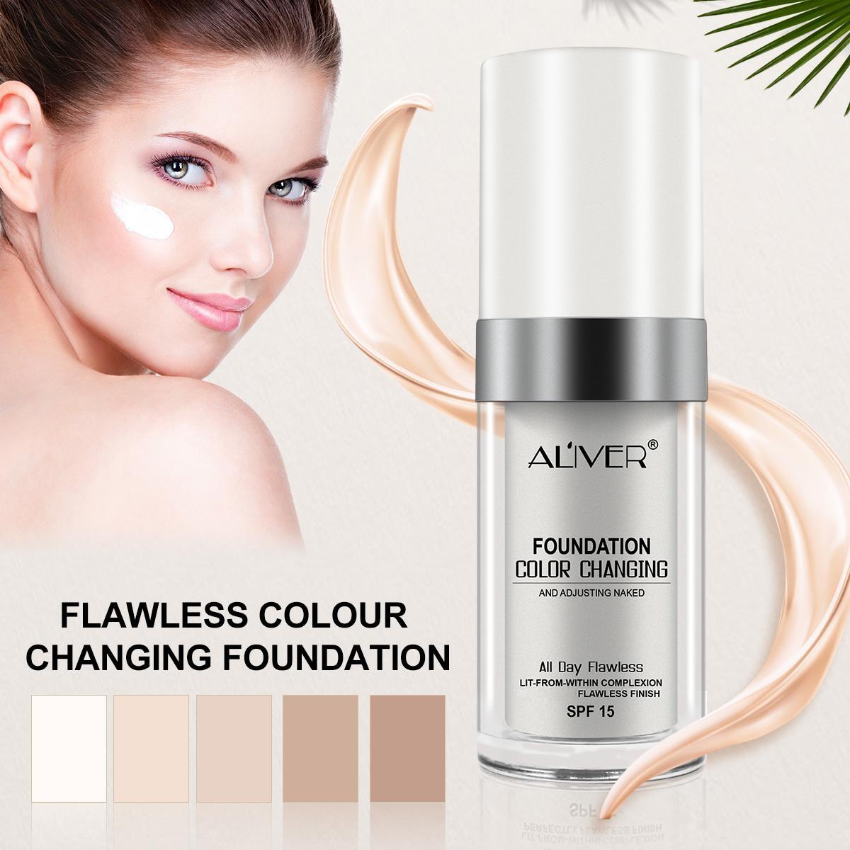 【live】Aliver Colour Changing Liquid Foundation, BB Cream Makeup Base, Concealer & Hydrating Moisturizer for All Skin Tones, SPF15, Pack of 1