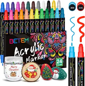 Betem Dual Tip Acrylic Paint Pens Markers, Premium Water-Based Acrylic Paint Markers for Fabric, Rock, Wood, Glass, Paper, Canvas, Ceramic, Fabric Paint Markers DIY Crafts Art Supplies Kit