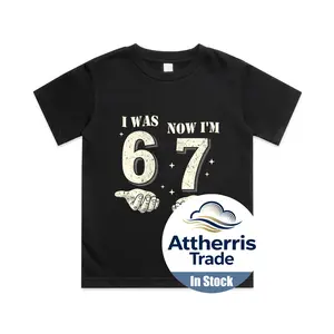 I was 6 Now I'm 7 Year Old Birthday 67 Funny for Kids Boys Cotton T-shirt, Graphic Print Round Neck Short Sleeve Casual Tee for Boys Girls