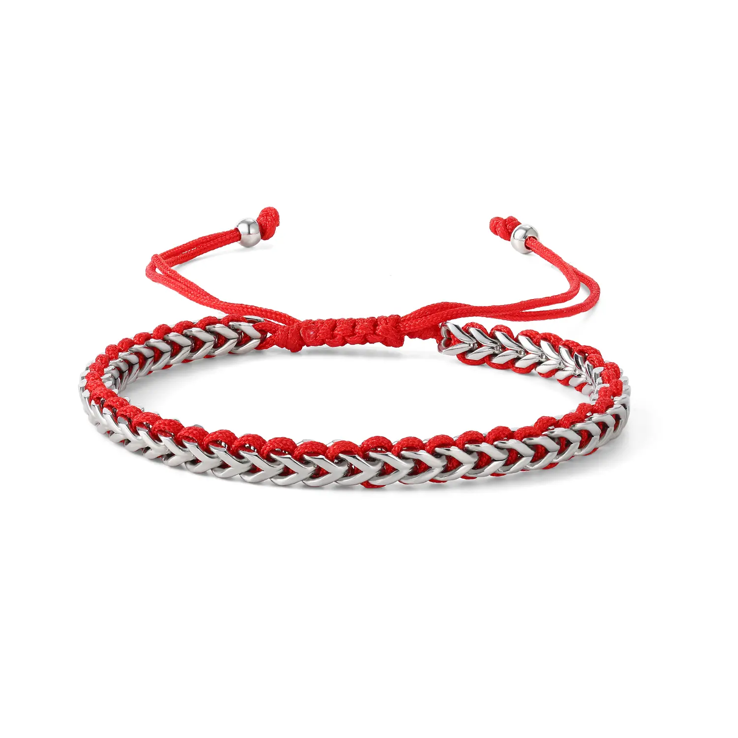 Unisex Stainless Steel & Red Cord Braided Bracelet - Adjustable Size, Waterproof, Sliding Knot, Stackable, Casual Fashion Jewelry Band, Braid Pattern