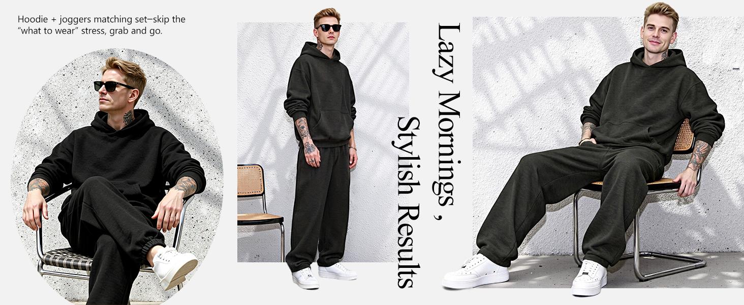 GINGTTO Matching Hoodie Set for Men Winter, 2 Piece Tracksuit, Oversized Hoodie & Sweatpants, Unisex Casual Outfits, Solid Streetwear, Warm Sweatsuit GINGTTO Matching Hoodie Set for Men Winter, 2 Piece Tracksuit, Oversized Hoodie & Sweatpants, Unisex Casual Outfits, Solid Streetwear, Warm Sweatsuit