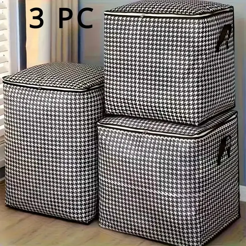 3-Piece Extra-Large Capacity 47.55 Gallon Plaid Pattern Storage Bin Set, Thickened High-Capacity, Dual Zipper Handles, Foldable Design Laundry Basket, Foldable Laundry Hamper, Laundry Organizer, Laundry Organizers and Storage