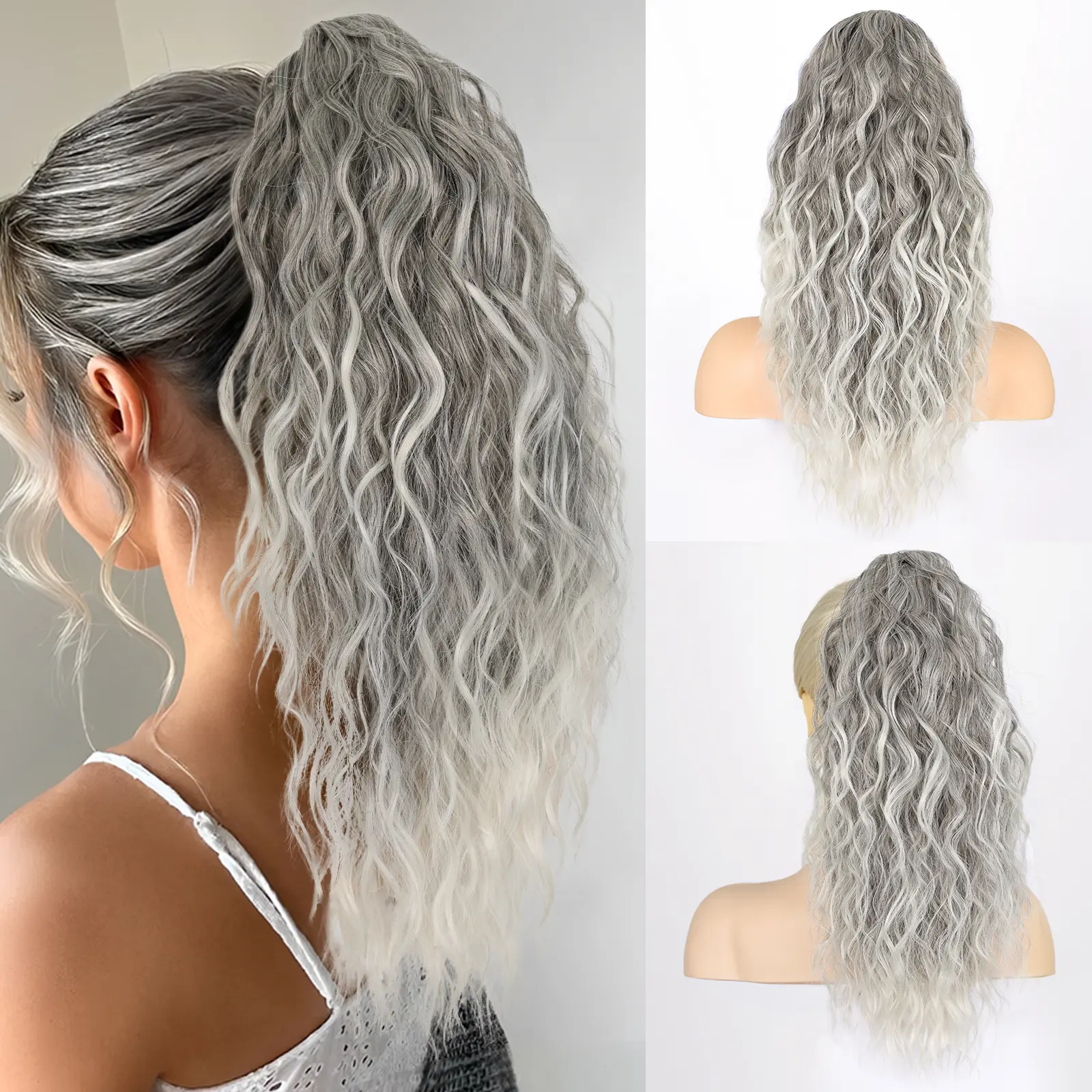 18 Inch Ponytail Extension with Claw Clip, Fluffy Wavy Synthetic Hairpiece for Women, Multi-Layered Natural Looking Hair Extensions, Wavy Hairpieces, Extensions Hair