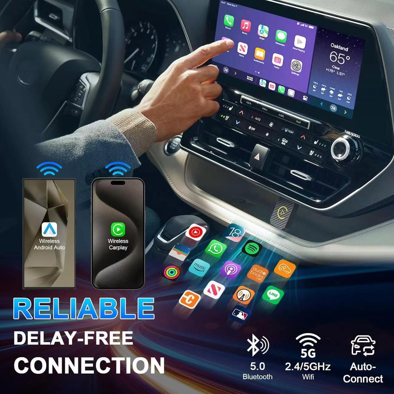 Apple 2 in 1 Wireless CarPlay Adapter for Apple & Android, Automotive Bluetooth Compact Dongle, Convert Wired to Wireless