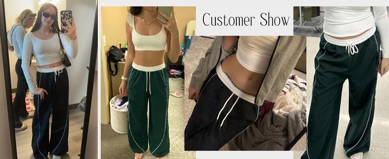 Tanming Women's Wide Leg Track Pants Baggy Y2K Parachute Pants Slouchy Drawstring Waist Spring Jogger Sweatpants with Pockets Springfresh