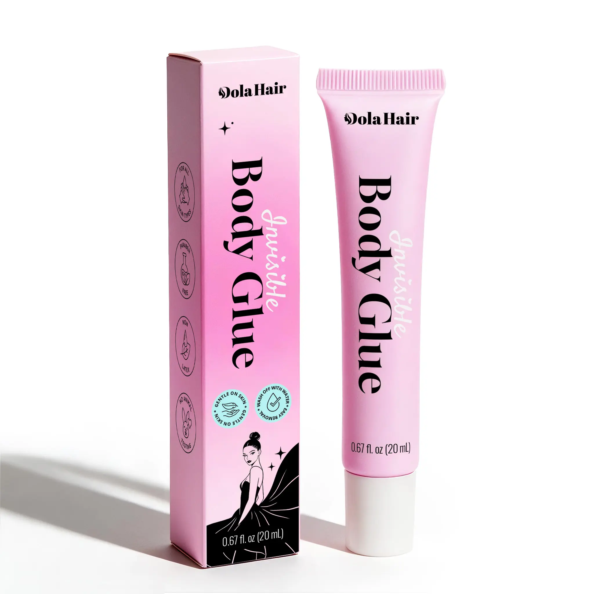 Dola Hair Invisible Body Glue, 20mL Skin-Safe Hypoallergenic Fashion Adhesive, Long-Lasting Hold for Weddings-Daily Wear, Convenient Tube Packaging, Easy Removal, Prevents Embarrassing Slips, Gentle On All Skin Types, Parties