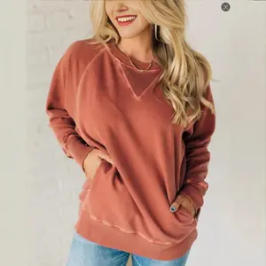 women's ribbed accent pocketed pullover, fall batwing sleeve ribbed pullover oversized sweatershirts
