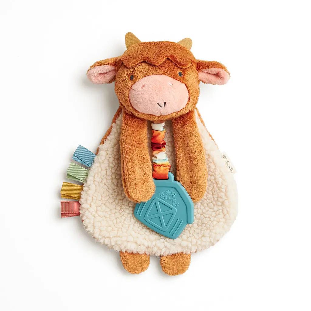 Itzy Ritzy Itzy Lovey™ Plush and Teether Toy - Soft Sherpa Fabric with Textured Ribbons & Silicone Teether for Baby's Comfort - Stuffed Animal