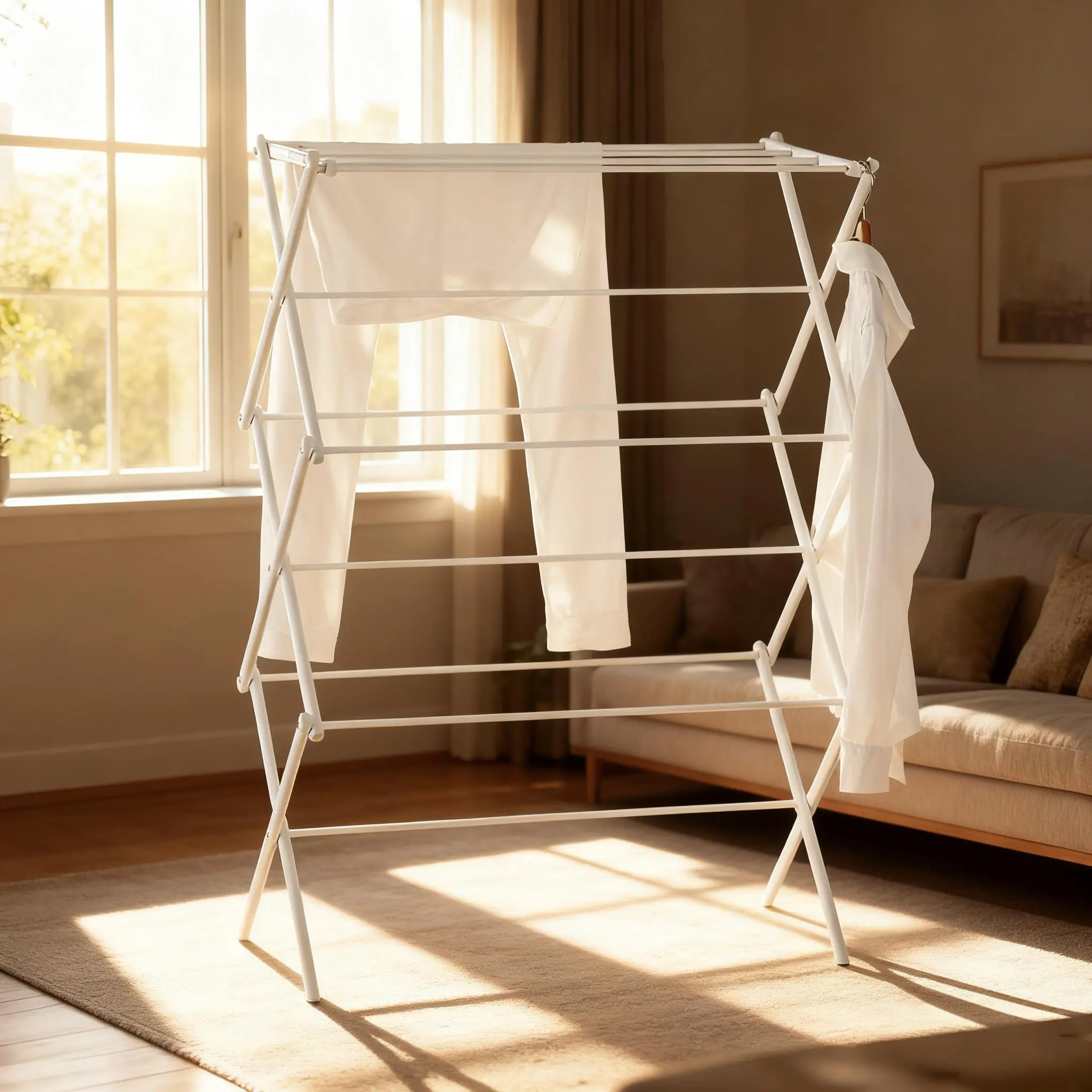 Metal Foldable Expandable X-Shaped Freestanding Clothes Drying Rack - Large Space Single Unit Indoor Balcony No-Installation Laundry Dryer Stand