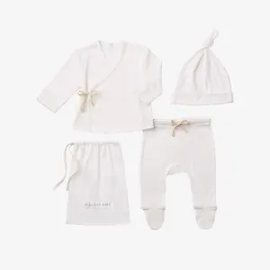 White Organic Cotton Pointelle Layette 3 Pc Gift Set