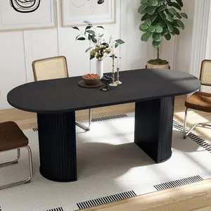 70.8" Oval Dining Table for 4-6 Person Modern Farmhouse Design with Semi-Cylindrical Legs Base Wood-Grain Top for Kitchen Living Room