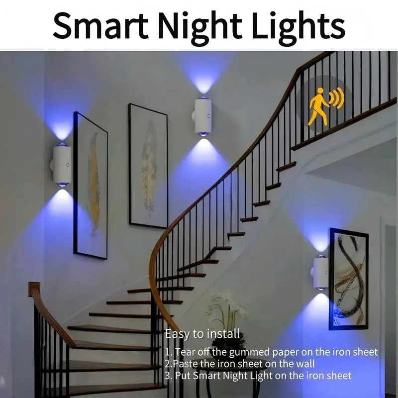 4/2/1-Pack Smart Motion Sensor Night Lights - RGB Color Lights with 2 Modes! 1500mAh USB Charging & Magnetic Step Lights for Stairs, Hallway, Wardrobe - Dimmable Mood Bedside Lighting | Holiday Gifts for Family, Couples, Kids​(Christmas, Valentine's Day)