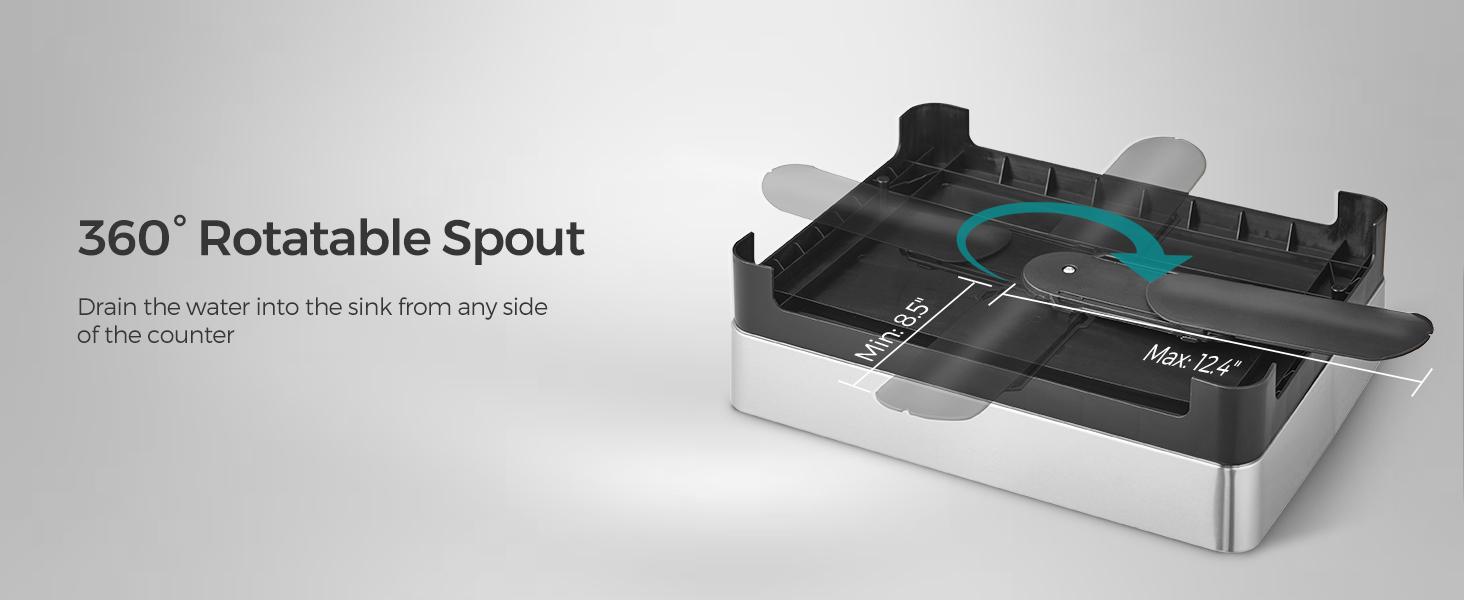 SONGMICS Stainless Steel Dish Drying Rack for Kitchen Counter with Rotatable and Extendable Drain Spout, Dish Drainer