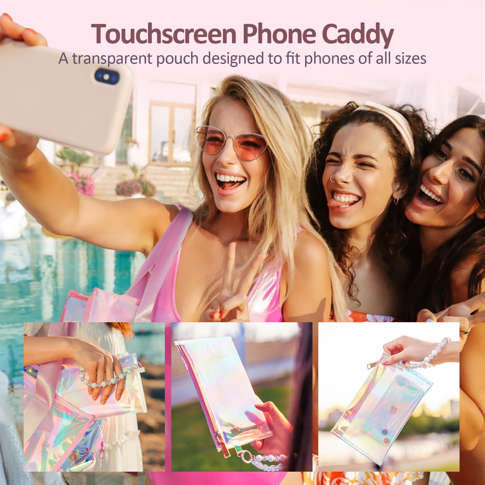 Crawing Beach bag Iridescent 26L Tote Bag Waterproof Clear Bag for Women with Zipper & Phone Pouch Tip-Proof Crossbody Bag Travel Bag