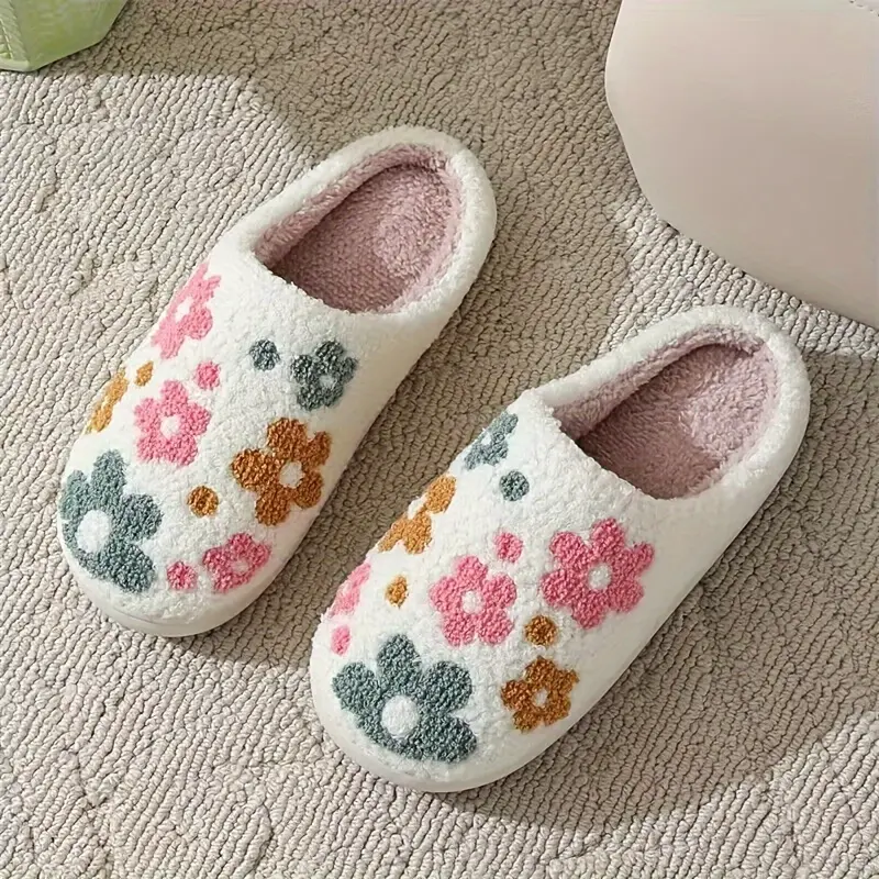 Vintage Floral Embroidery Cotton Slippers - Cozy Warm Indoor Non-Slip Home Shoes for Men and Women, Universal Fit with Fabric Lining, TPR Sole, Round Toe for Daily & Casual Use - Keep Dry, Cartoon Pattern, Winter Season Slip-On Slippers