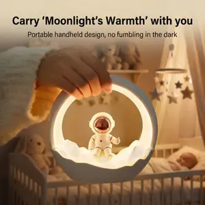 Astronaut Moon Night Light for Kids, 3 Levels Dimmable Touch Control Night Lamp, Rechargeable 1200mAh Battery LED Nightlight, Soft Warm Glow for Bedroom Nursery Bedside, Portable Space Light Decor, Ideal Gift for Baby Kids Boys Girls Adults#Easter Day