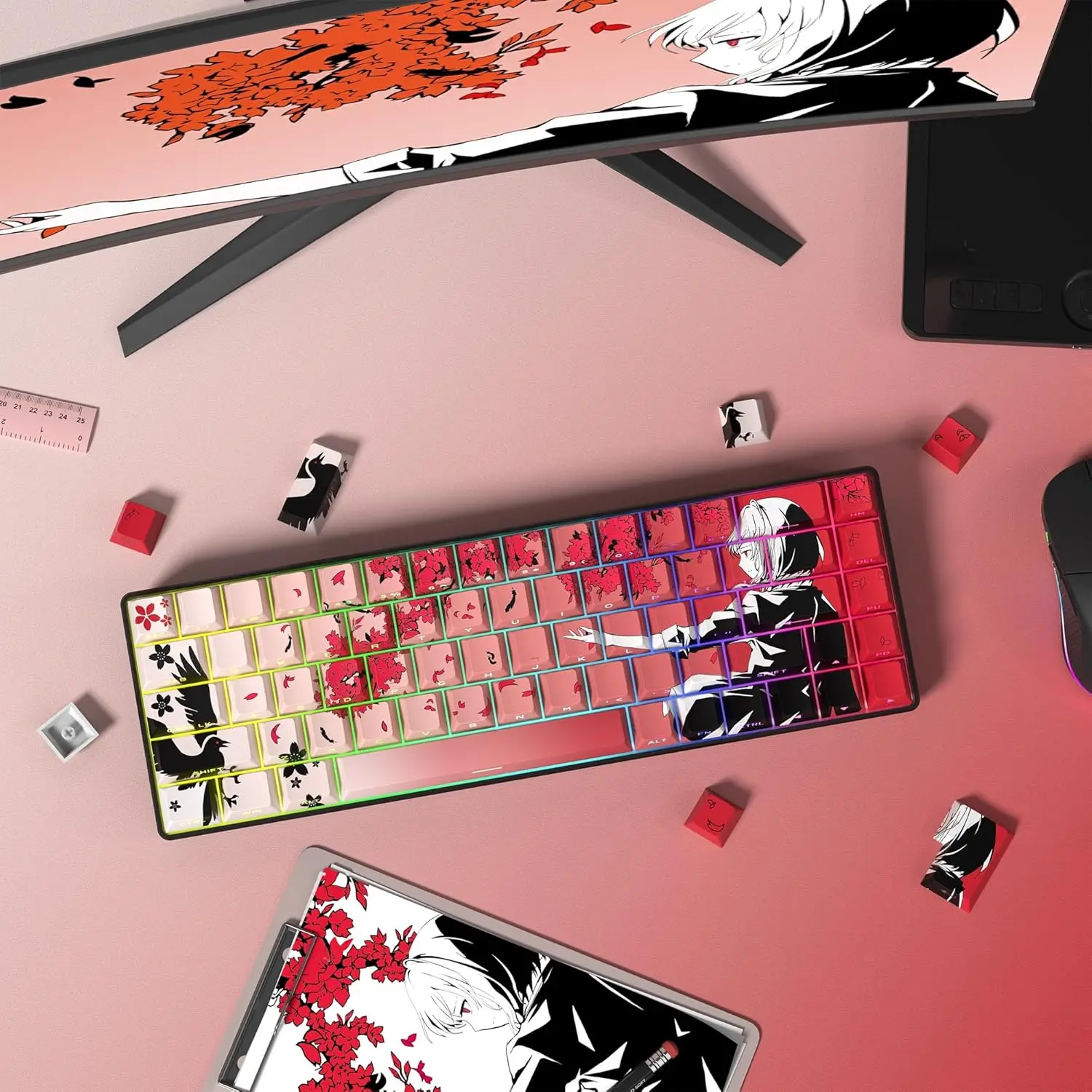 Anime Pattern Keycaps, 130 Keys PBT Dye Sublimation Custom Keycaps Set for Mechanical Keyboard, Gaming Keyboard Accessories for 61/64/75/84/87/104/108 Layout