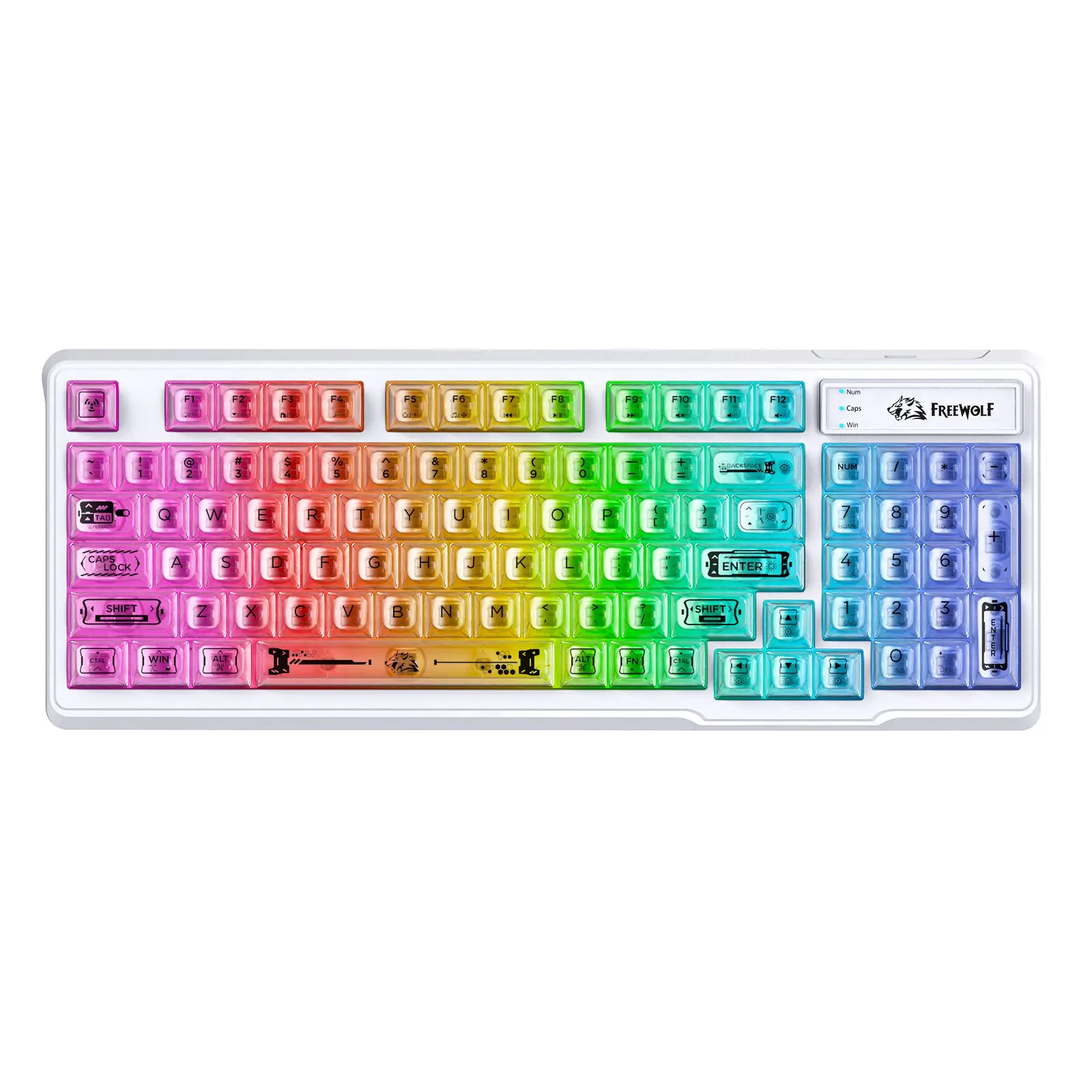FREEWOLF M95 Transparent Membrane Keyboard with Clear Keycap,Wired Gaming Keyboard with RGB Backlit, Light Up Keyboard, Lighted Keyboard, 94 Silent Keys with Mechanical Feeling,26-Key Anti-ghosting,for Mac/Windows