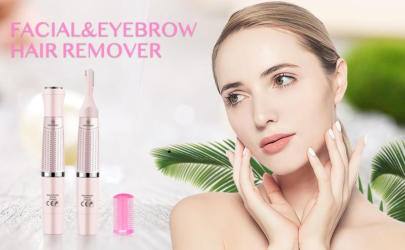 Women's Eyebrow Trimmer & Facial Hair Remover 2 in 1 Double Rotating Blades Painless,Hypoallergenic,Rechargeable,USB Charging Stainless Steel Comfort