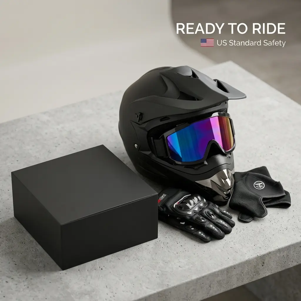Adult Men's Full Face Pneumatic Helmet, DOT Approved Matte Black Tactical Motorcycle Helmet with Goggles & Face Mask, Windproof Breathable Adjustable Safety Helmet for E-Bike, Motocross, Dirt Bike, ATV & Off-Road Cycling