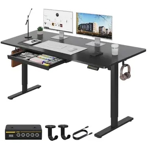 [Gamork] Electric Standing Desk with Drawer, 55" x 24", Includes Headphone Hook, 3 Memory Presets, Sit-Stand Desk, Gaming Desk, Video Game Desk