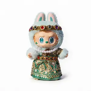 Thai Silk Dress Gold Embroidery & Jeweled Crown Outfit compatible w/ Labubu (NO DOLLS)