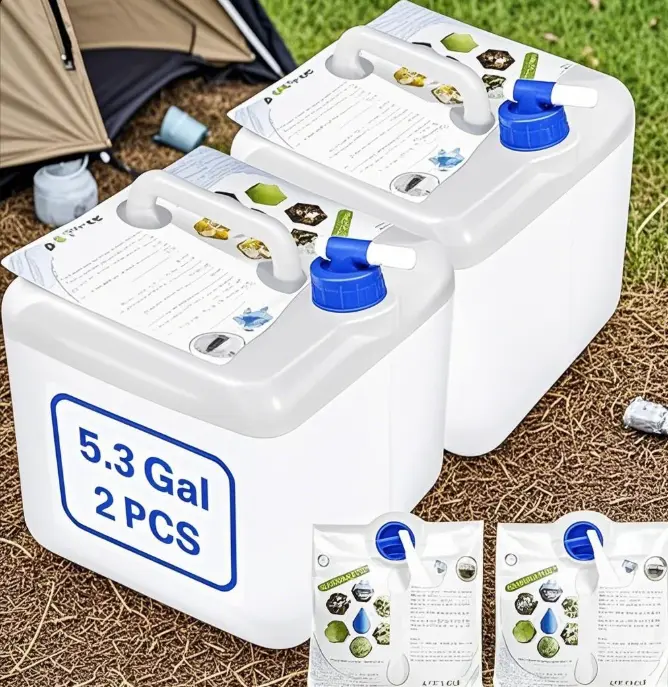 Collapsible BPA-Free Water Storage Container with Spigot, 2.6/5.3 Gal Plastic Water Holder for Survival Camping, Emergency Preparedness, Outdoor Activities