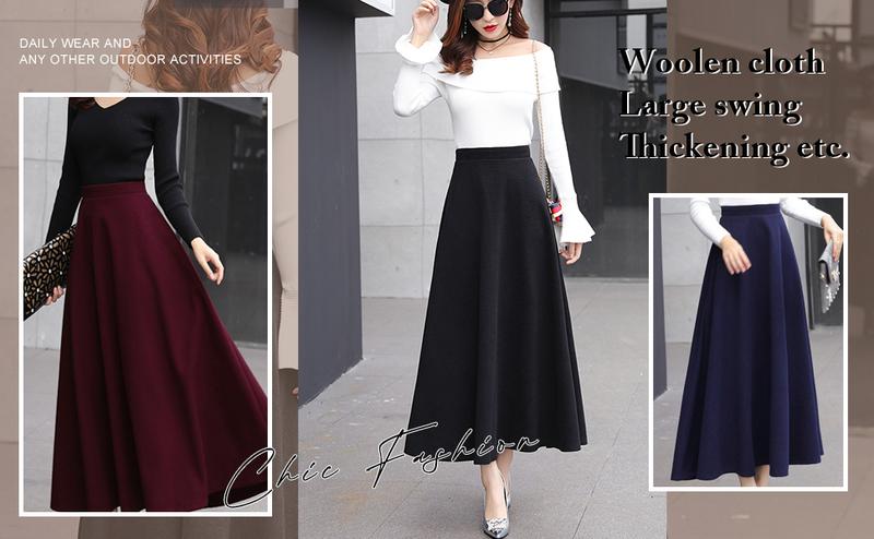 【New Arrival】Ebossy Women's Vintage High Waist Wool Blend Plaid A-Line Long Maxi Skirt with Pocket Bottoms Womenswear